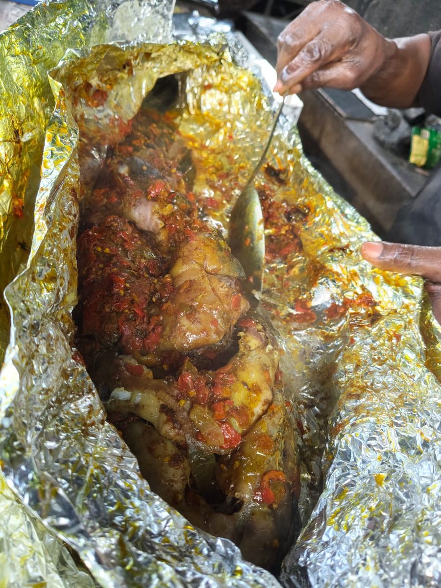 Foil-grilled pepper fish fresh off the grill at Daily Dish Restaurant